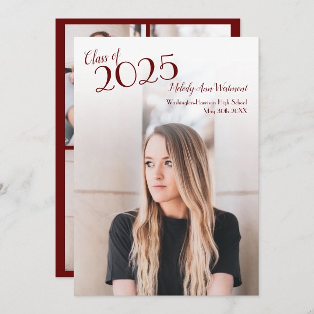 Burgandy School Colour Graduation Announcement (Front/Back)