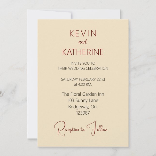 Burgandy Simple Fall Wedding Invitation  (Front)