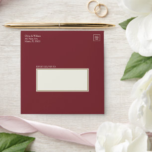 Burgandy Square Ivory Address Panel Envelope