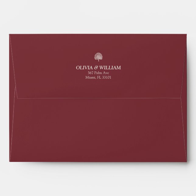 Burgandy Tropical Palm 5x7 Wedding Envelope (Back (Top Flap))