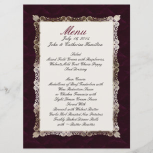 Burgandy Velvet Look Custom Wedding Menu