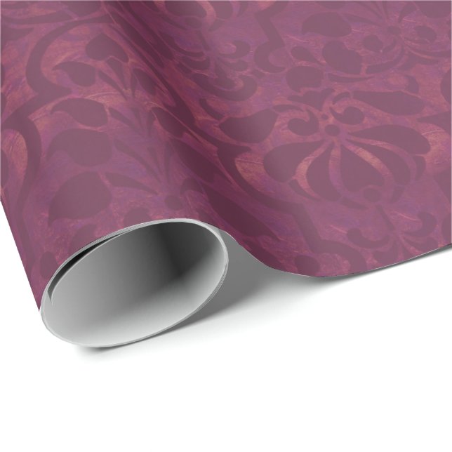 Burgandy Vintage Victorian Damask Pattern  Wrapping Paper (Roll Corner)