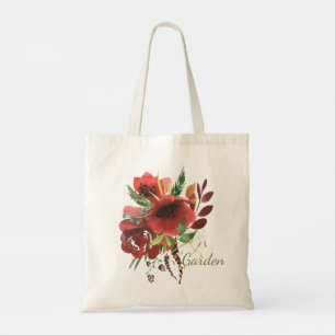 Burgandy Watercolor Floral Tote Bag
