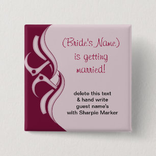 Burgandy Wedding Bridal Shower Name Pins