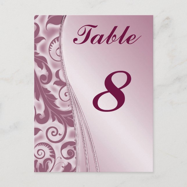 Burgandy Wedding Table Cards numbers Postcard (Front)