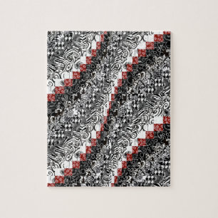 Burgello Quilt Pattern Customise Red Black Jigsaw Puzzle