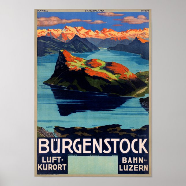 Bürgenstock Switzerland Vintage Travel Poster (Front)