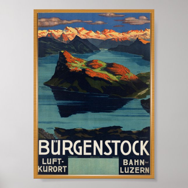Bürgenstock Switzerland Vintage Travel Poster (Front)