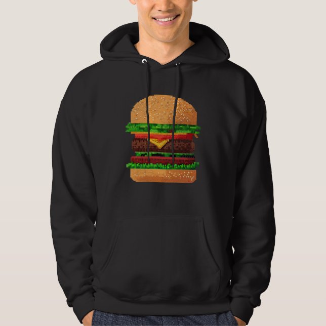 Burger 8 bit Retro Pixel ByteGrilled Cheeseburger  Hoodie (Front)