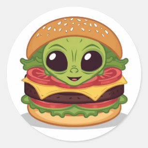 Burger Alien – Funny Food Character Art Classic Round Sticker