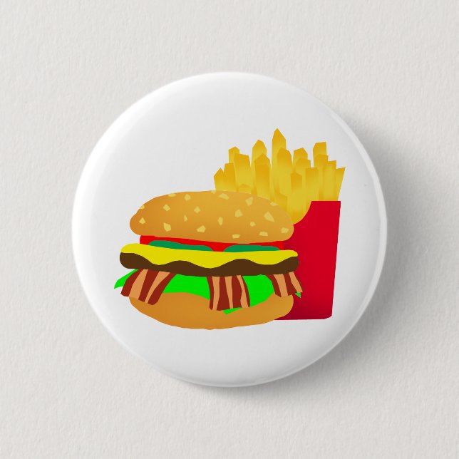 Burger and Fries 6 Cm Round Badge (Front)