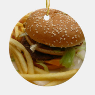 burger and fries ceramic tree decoration
