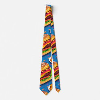 Burger and Fries Colourful Cartoon Illustration Tie