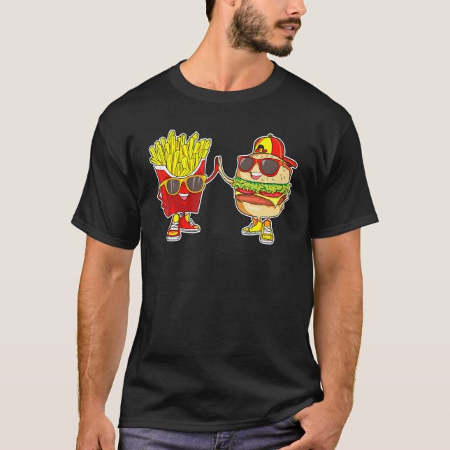 Burger And Fries Trendy Weird Bff Fast Food Who Lo T-Shirt (Front)