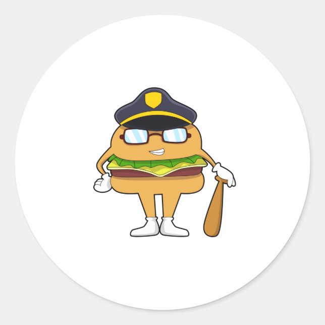 Burger as Police officer with Police hat Classic Round Sticker (Front)