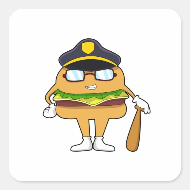 Burger as Police officer with Police hat Square Sticker (Front)