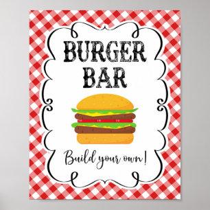 Burger Bar Red Gingham I Do BBQ Poster