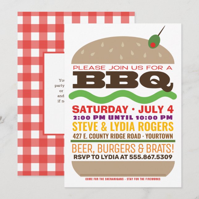 Burger Barbeque | Summer BBQ Invitation (Front/Back)