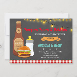 Burger beer and bottles coed shower invitation