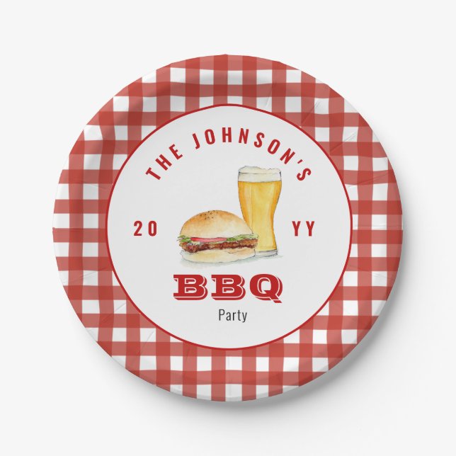 Burger & Beer BBQ, Family Picnic  Paper Plate (Front)