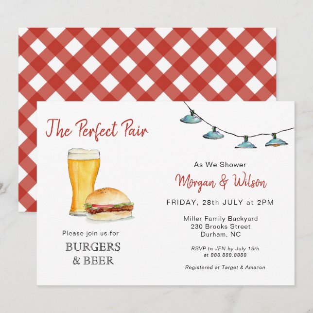 Burger & Beer Couples shower invitation (Front/Back)