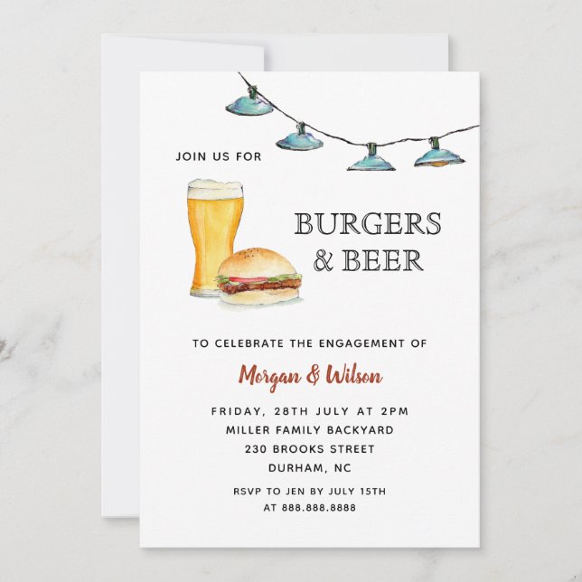 Burger & Beer Engagement party Announcement (Front)