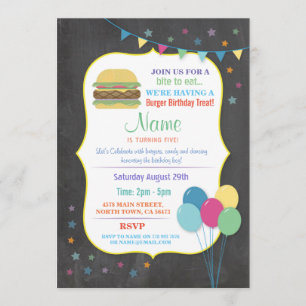Burger Birthday Invitations Kid's Party Chalk Fun
