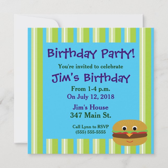 Burger Birthday Party Invitations (Front)