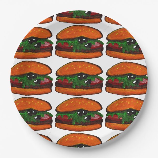Burger Birthday Party Paper Plate (Front)
