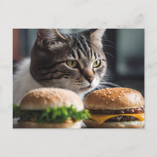 Burger Buddy- cat art Postcard