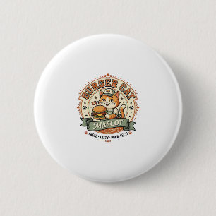 Burger Cat Mascot Cat Fast Food Mascot Cat Vintage 6 Cm Round Badge