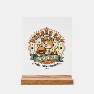 Burger Cat Mascot Cat Fast Food Mascot Cat Vintage Acrylic Sign