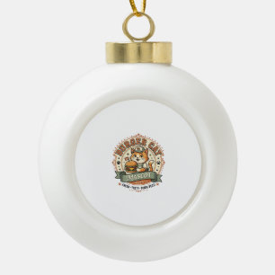 Burger Cat Mascot Cat Fast Food Mascot Cat Vintage Ceramic Ball Christmas Ornament