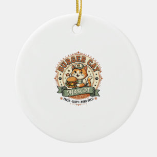 Burger Cat Mascot Cat Fast Food Mascot Cat Vintage Ceramic Tree Decoration