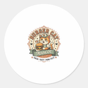 Burger Cat Mascot Cat Fast Food Mascot Cat Vintage Classic Round Sticker