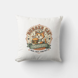 Burger Cat Mascot Cat Fast Food Mascot Cat Vintage Cushion