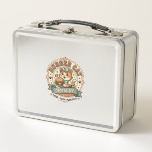 Burger Cat Mascot Cat Fast Food Mascot Cat Vintage Metal Lunch Box