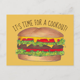 Burger Cheeseburger Reunion Picnic Cookout Party Invitation Postcard