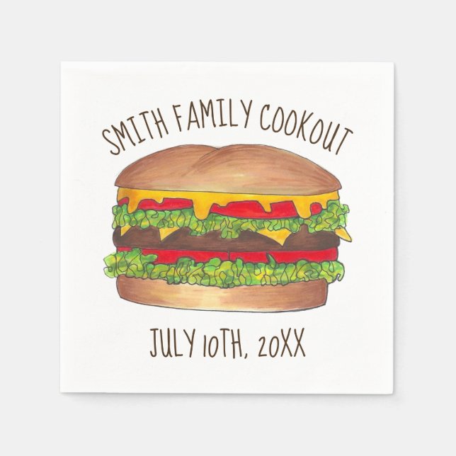 Burger Cheeseburger Reunion Picnic Cookout Party Napkin (Front)