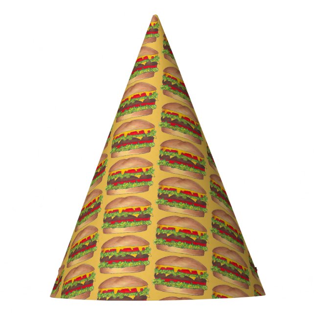 Burger Cheeseburger Reunion Picnic Cookout Party Party Hat (Front)