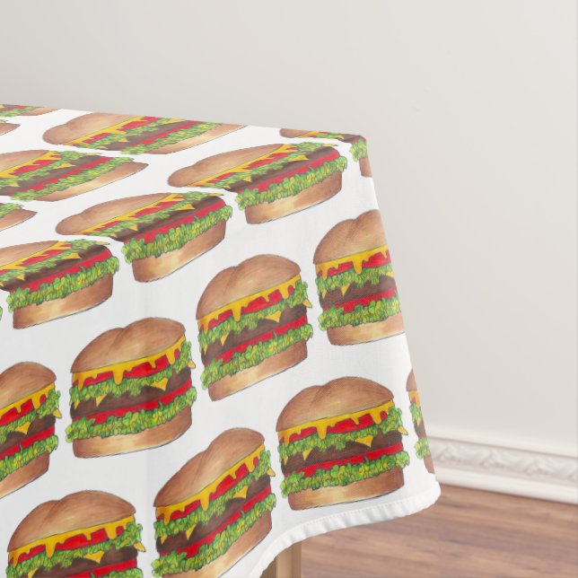 Burger Cheeseburger Reunion Picnic Cookout Party Tablecloth (In Situ)