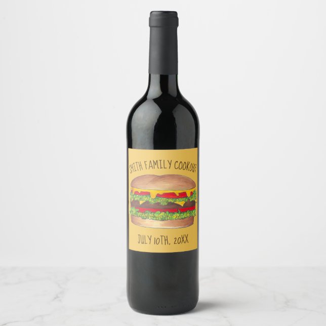 Burger Cheeseburger Reunion Picnic Cookout Party Wine Label (Front)