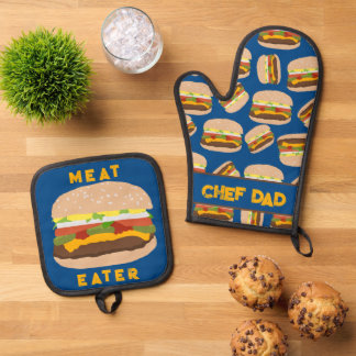 Burger Chef Dad Personalised Meat Eater Oven Mitt & Pot Holder Set