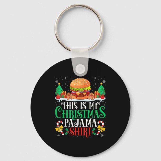 Burger Christmas Pajama Shirt Burger Lover Xmas Pa Key Ring (Front)