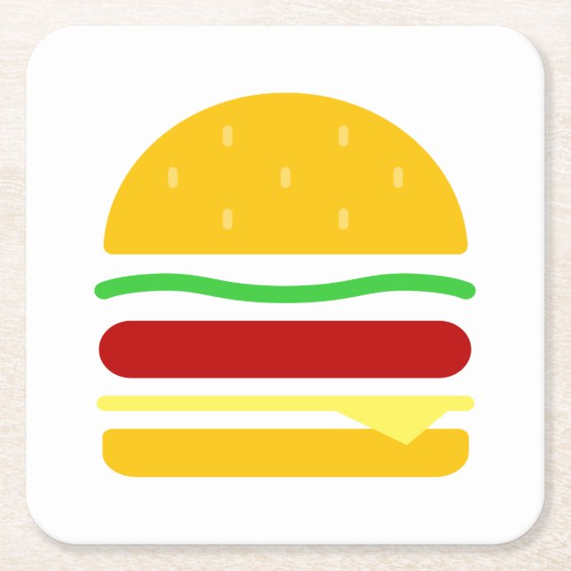 Burger Clipart Square Paper Coaster (Front)