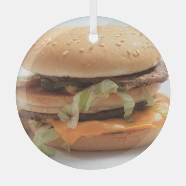 Burger Closeup Glass Tree Decoration (Front)