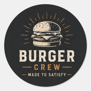 🍔 Burger Crew Fast Food Restaurant Staff Logo 🍔 Classic Round Sticker