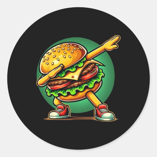 Burger Dabbing Dancing Funny Burger Hamburger Food Classic Round Sticker (Front)