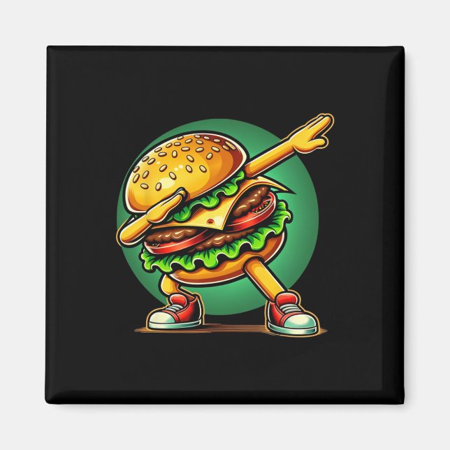 Burger Dabbing Dancing Funny Burger Hamburger Food Magnet (Front)