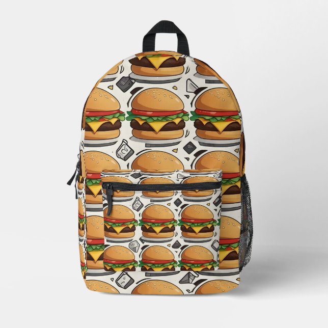 "Burger Doodles Printed Backpack (Front)